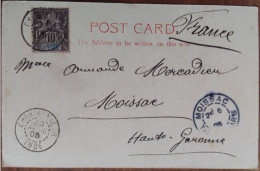 Cachet Chandernagor 1905 Timbre 10 Centimes N°5 Sur Carte Postale Cachet D'arrivée Moissac Au Dos - Brieven En Documenten