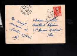 LETTRE DE MOULINS SUR VEVRE CHER 1952 - Poste Ferroviaire