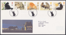 GB Great Britain 1995 FDC Cat, Cats, Feline, Animal, Animals, Pet, Pets, Pictorial Postmark, First Day Cover - Covers & Documents