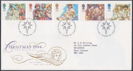 GB Great Britain 1994 FDC Christmas, Christainity, Christian, Festival, Holiday, Pictorial Postmark, First Day Cover - Lettres & Documents