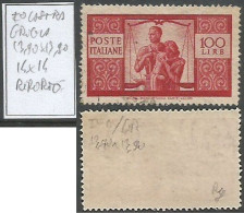 Democratica 100 Lire I° Lastra Carta GRIGIA D. 13,90X13,90 (14x14 ) - Usato Perfetto Vari Difetti D'impronta - 1946-60: Usati