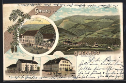 Lithographie Oberried / Breisgau, Gasthaus Zum Sternen, Kirche, Totalansicht Aus Der Ferne  - Autres & Non Classés