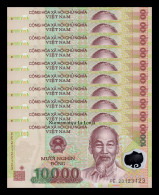 Vietnam Lot 10 Banknotes 10000 Dong 2023 Pick 119o Polymer Sc Unc - Vietnam