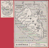 Carte Du Liberia. Armes Du Liberia. Afrique. Larousse 1948. - Historische Dokumente