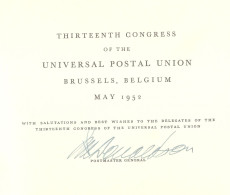 USA Special Book 13th Congress Of The U.P.U. Brussels Belgium MAY 1952 The 1th 2 Stamps Are Hinged, The Other 2 Perfect - Ungebraucht