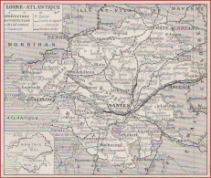 Carte Du Département De Loire Atlantique (44). Préfecture, Sous Préfecture, Chef Lieu ... Chemin De Fer. Larousse 1948. - Documenti Storici