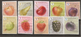 Belgique 2018 - Fruits - Série Complète De 10 Timbres° Sur Fragments - Grosse Dentelure - Pomme - Cerise - Fraise - Mûre - Other & Unclassified