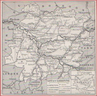 Carte Du Département Du Lot Et Garonne (47), Préfecture, Sous Préfecture, ... Chemin De Fer, Canal. Larousse 1948. - Historische Documenten