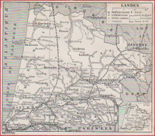 Carte Du Département Des Landes (40), Préfecture, Sous Préfecture, Chef Lieu ... Chemin De Fer. Larousse 1948. - Documents Historiques