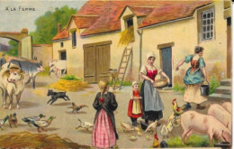 Illustration Non Signée: A La Ferme, La Basse-cour - Lithographie, Carte J.C. Parie - 1900-1949