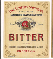 Etiquette Ancienne BITTER - Henri Grangeon Ainé & Fils à Crest - Imprimeur Gougenheim, Lyon - - Alcoholes Y Licores