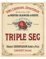 Etiquette Ancienne TRIPLE SEC - Henri Grangeon Ainé & Fils à Crest - Imprimeur Gougenheim, Lyon - - Alcoholes Y Licores