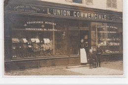 L'ISLE ADAM : Carte Photo De Magasin De """"l'Union Commerciale"""" Chaussures - Mercerie - Vins (comptoir Des Familles) - L'Isle Adam