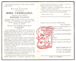 DP Irma Versigghel ° Gent 1890 † Lovendegem 1955 † Honoré Claeys // Slock Verhaeghen Meulewaeter Lootens De Waele - Imágenes Religiosas