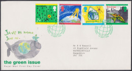 GB Great Britain 1992 FDC The Green Issue, Environment, Whale, Earth, Drawing Flower Pictorial Postmark, First Day Cover - Cartas & Documentos