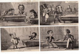 CPA - Illustrateur Daumier - Joueurs De Billard - 4 Cartes - Autres & Non Classés