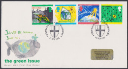 GB Great Britain 1992 FDC The Green Issue, Environment, Whale, Earth, Drawing Flower Pictorial Postmark, First Day Cover - Briefe U. Dokumente