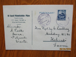 1936 TEMPORARY POST OFFICE TALLINN III EESTI FILATELISTIDE PÄEV ON POSTCARD , 1-1 - Estland