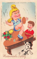 ILLUSTRATEURS - SIGNES - Enfants - Jeune Fille - Garçon - Chien - Fleurs - Mademoiselle Swing - Carte Postale Ancienne - Other & Unclassified