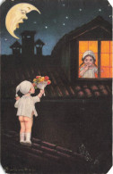 ILLUSTRATEURS - NON SIGNES - Enfants - Garçon - Fille - Bouquet De Fleur - Nuit - Carte Postale Ancienne - Ohne Zuordnung