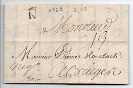 Marque 'N Couronné' (belle Frappe) Sur Lettre De 1729 De Nantes Pour Bruges - 1701-1800: Precursori XVIII
