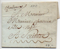 Marque Manuscrite 'Bordeaux' Sur Lettre De Bordeaux De 1791 - 1701-1800: Vorläufer XVIII