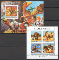 O0065 2004 Sao Tome & Principe Dinosaurs Fauna 1Kb+1Bl Mnh - Prehistorics