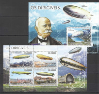 O0052 2008 S. Tome & Principe Transport Aviation Dirigibles Zeppelin Bl+Kb Mnh - Aerei