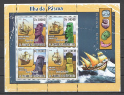 O0051 2008 S. Tome & Principe Sailing Ships Easter Island Art 1Kb Mnh - Barcos