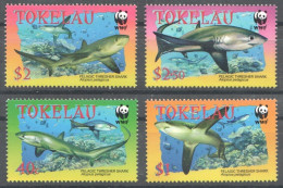 Ft154 2002 Tokelau Wwf Marine Life Sharks #322-325 1Set Mnh - Mundo Aquatico