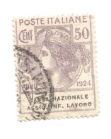 (REGNO D'ITALIA) 1924, PARASTATALI, CASSA NAZIONALE ASSICURAZIONI INFORTUNI SUL LAVORO, 50c - Francobollo Usato - Franquicia