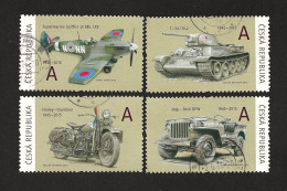 Czech Republic 2015 ⊙ Mi 831-834 Sc 3626-3629 Spitfire, Tank T34, Harley, Jeep. World War II. Tschechische Republik - Used Stamps