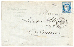 N° 60B (Cérès Type II) Sur Lettre De Paris De 1874 - 1849-1876: Klassik