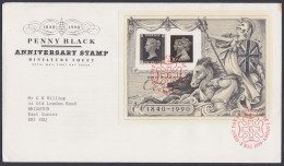 GB Great Britain 1990 FDC Penny Black Anniversary, Pictorial Postmark, First Day Cover - Covers & Documents