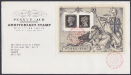 GB Great Britain 1990 FDC Penny Black Anniversary, Pictorial Postmark, First Day Cover - Cartas & Documentos