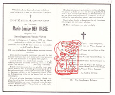 DP Marie Louise Den Haese ° Balegem Oosterzele 1872 † 1958 Vandevijver Lapage Ghys De Taye Fouquet De Cubber Annorel - Devotieprenten