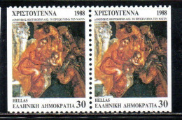 GREECE GRECIA HELLAS 1988 CHRISTMAS NATALE NOEL NAVIDAD WEIHNACHTEN NATAL FROM BOOKLET 30L PAIR MNH - Nuevos