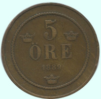 5 ORE 1889 SWEDEN Coin #AC633.2.U.A - Suecia