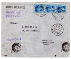 1940 Envoyée D' ALEXANDRIA EGYPTE  " Griffe  FRANCAIS PAR AVION " Envoyé à MARSEILLE - Brieven En Documenten