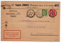 Paix 50c + 75c Sur Lettre Recommandée D'office D'Alsace-Lorraine De 1933 - 1921-1960: Periodo Moderno