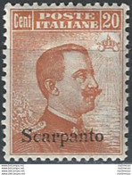 1921-22 Egeo Scarpanto 20c. Arancio Bc. MNH Sassone N. 11 - Other & Unclassified