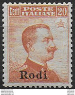 1917 Egeo Rodi 20c. Arancio MNH Sassone N. 10 - Autres & Non Classés