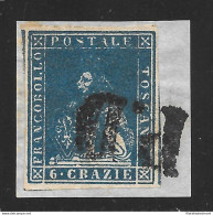 1857 TOSCANA, N° 15  6cr. Azzurro Firma BOLAFFI Per Esteso - Tuscany