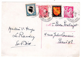 1947  ENTIER IRIS 2,40f + Blasons Corse 10c + Blason Alsace 30c + Mazelin1,00f  ( Etat ) - Listos A Ser Enviados: Otros (1995-...)