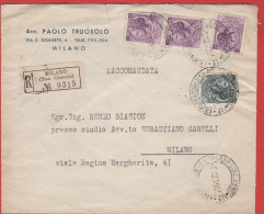 ITALIA - Storia Postale Repubblica - 1957 - 3x 25 Antica Moneta Siracusana + 5 Antica Moneta Siracusana  - Raccomandata - 1946-60: Storia Postale