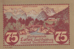 75 HELLER 1918-1921 Stadt LOFER Salzburg Österreich Notgeld Banknote #PD769 - Lokale Ausgaben