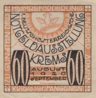 60 HELLER 1920 Stadt KREMS AN DER DONAU Niedrigeren Österreich Notgeld #PD699 - [11] Emisiones Locales