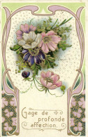 Carte Gaufrée Style Art Nouveau Fleurs Gage De Profonde Affection RV - Andere & Zonder Classificatie