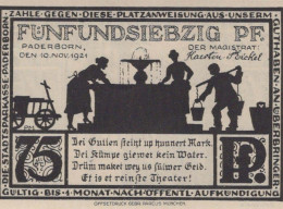 75 PFENNIG 1921 Stadt PADERBORN Westphalia DEUTSCHLAND Notgeld Banknote #PG203 - Lokale Ausgaben