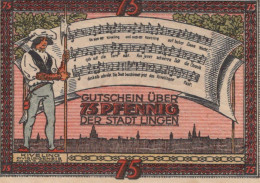 75 PFENNIG 1921 Stadt LINGEN Hanover UNC DEUTSCHLAND Notgeld Banknote #PH774 - Lokale Ausgaben